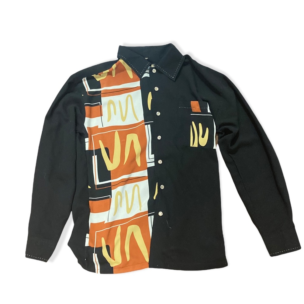 90’s Scala Milano Colorblock African Art Vintage Abstract Button Up